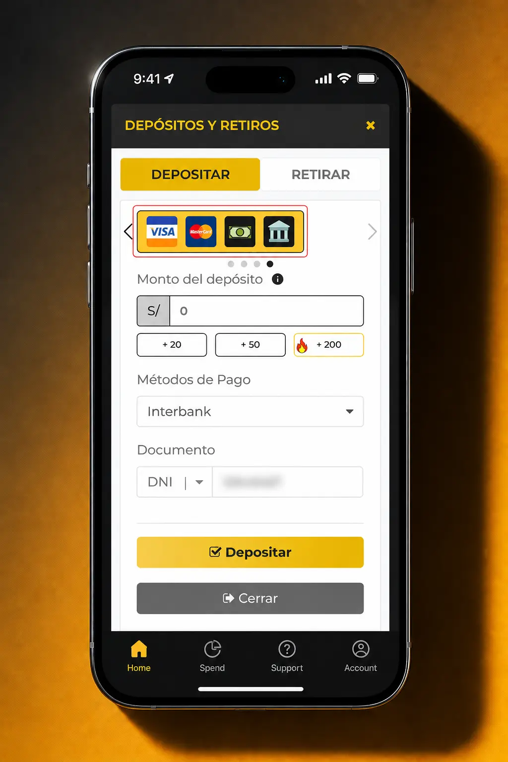 Pasos para depositar dinero en la app de Micasino usando billetera, montos y métodos como Monnet o PayPhone.